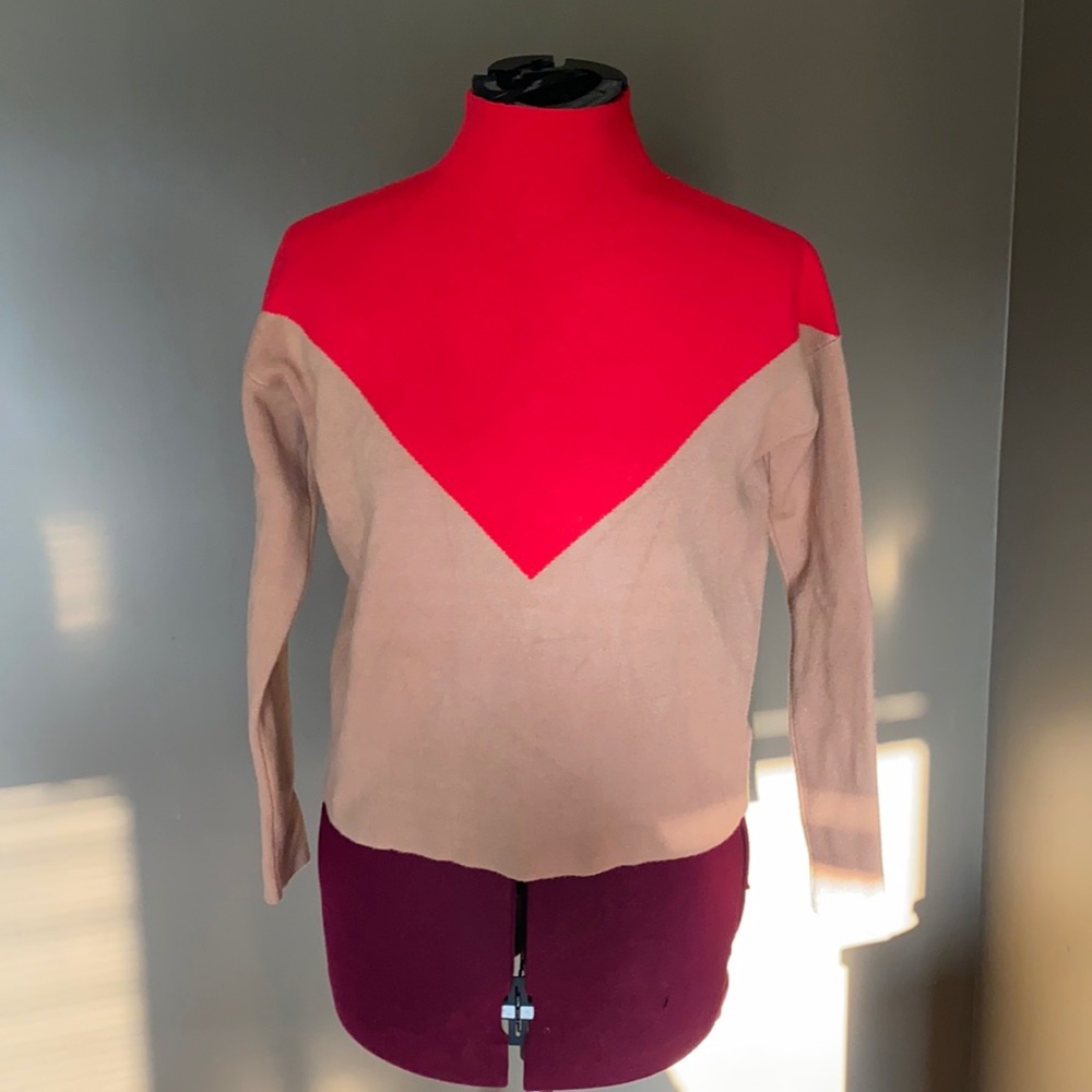 Cynthia Rowley Red and Tan Mock Turtleneck (Size XS)